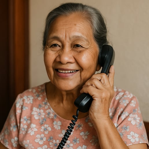 A 70 year old Filipina using the telephone-1